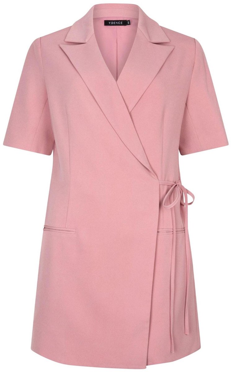 Ydence roze dames jurk Revers kraag Slim Fit Paspelzakken Knoopsluiting Korte mouw Roze S