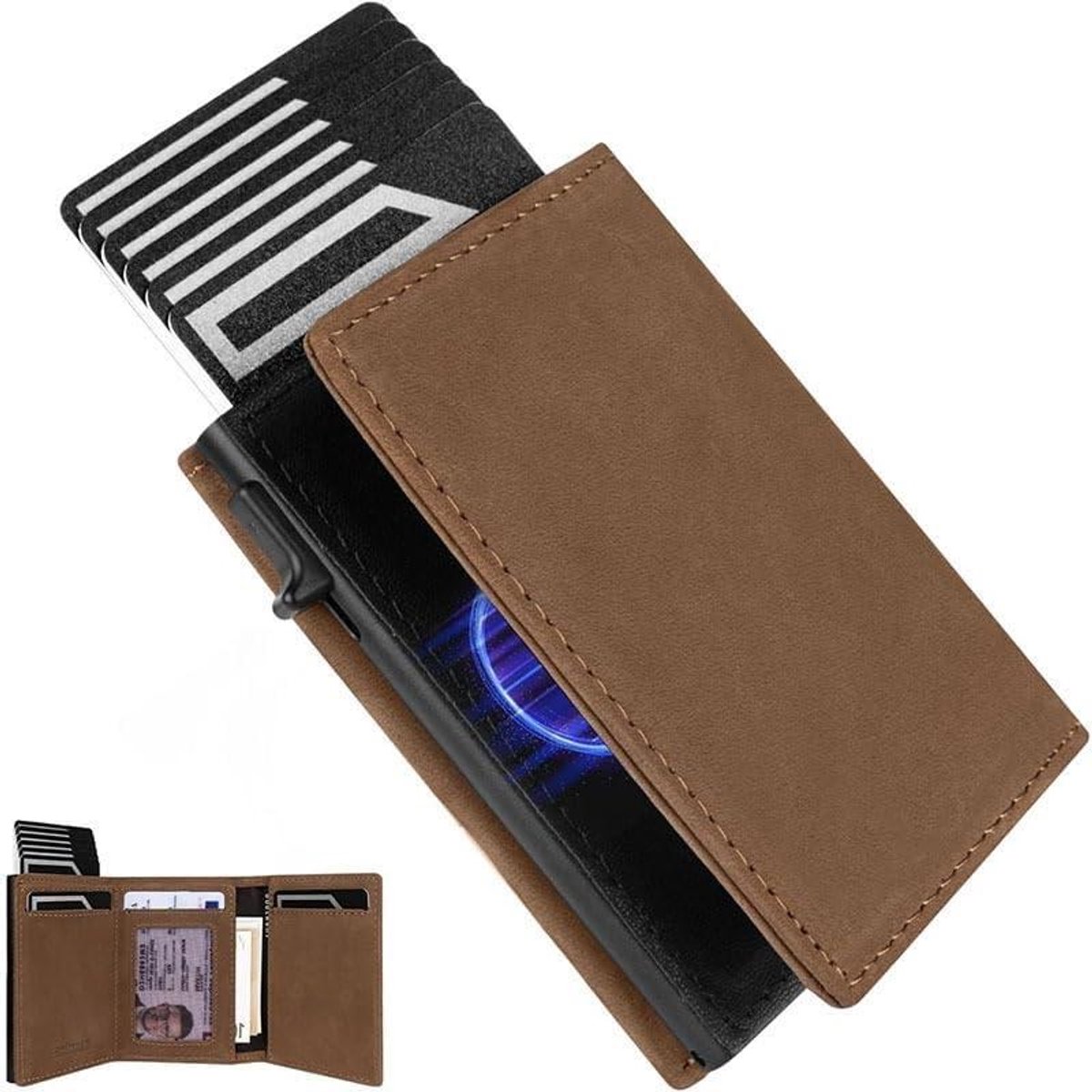 Kaarthouder Heren - Minimalistisch Portemonnee - Veilig Kaarten Bewaren - RFID Anti-diefstal - 10x7x2.5cm - Bruin