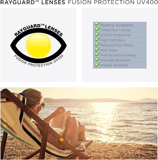 Lees zonnebril - Leesbril met tint - Buiten lezen - Geïntegreerde bescherming - 49 mm lensbreedte - Zwart — afbeelding 3
