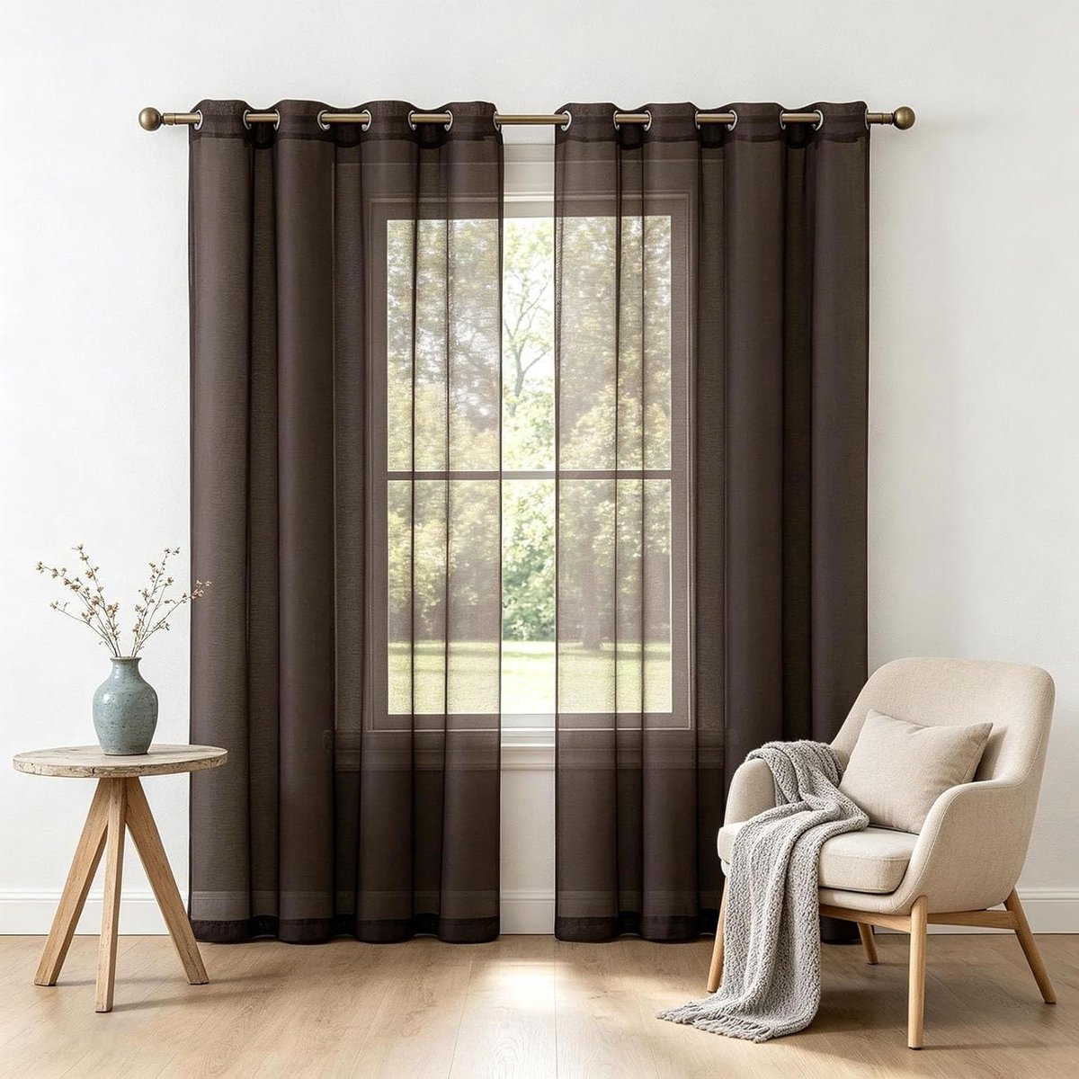 Doorzichtige Gordijnen - Vitrage Panelen - Raambekleding - Lichtfilterend - 125 x 140 cm - Bruin