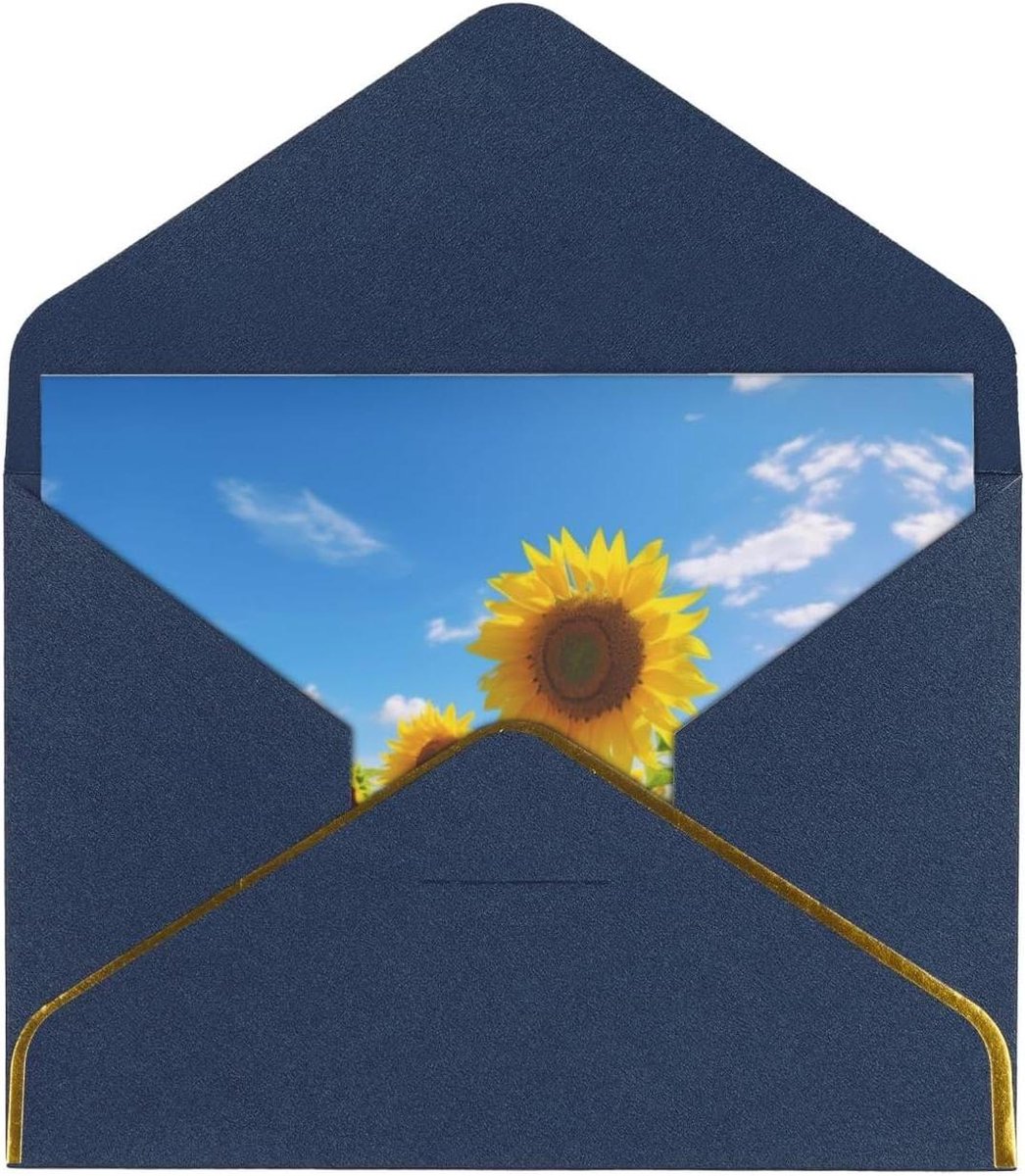 Wenskaarten Set - Kaarten Met Enveloppen - Alle Gelegenheden - Gouden Zonnebloem Print - 18 cm - Blauw