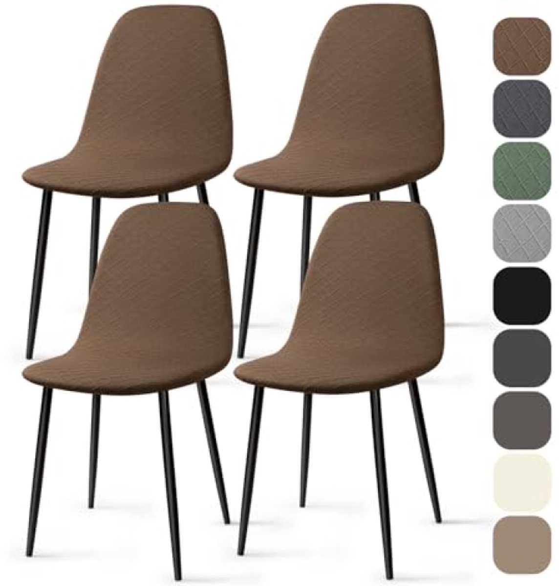 PromoHome Stretch Stoelhoes 4 Stuks Jacquard Universele Elastische Eetstoelhoezen Armloos Afneembaar Wasbaar Bruin
