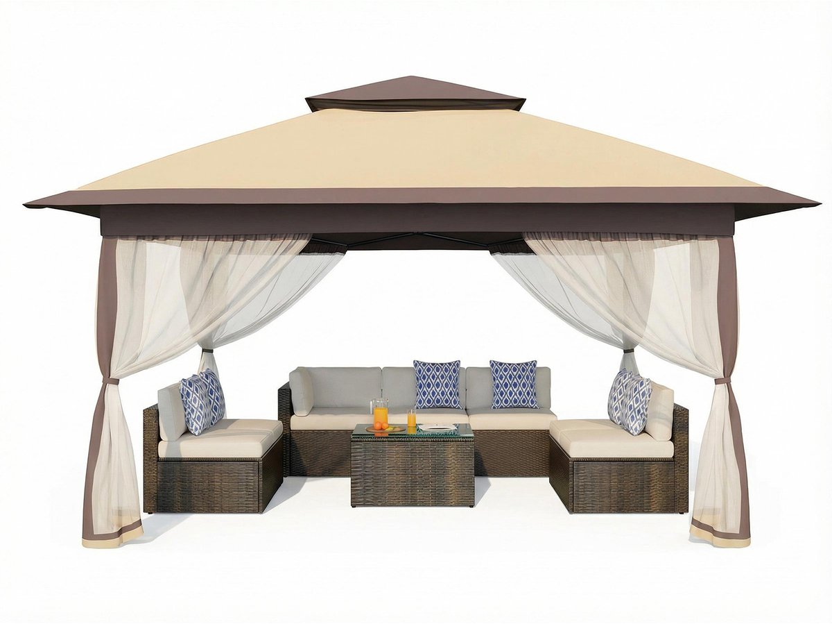 Jently partytent - partytent 3x3 - waterdichte partytent - met uv bescherming - in hoogte verstelbaar - met afneembare zijwanden - khaki