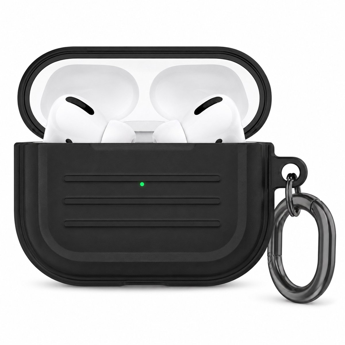 Geschikt voor AirPods Pro 2 / Pro 1 Gen (2023 / 2022 / 2019) – Hoesje – Siliconen Beschermhoes met Stofplug en Karabijnhaak – Zwart