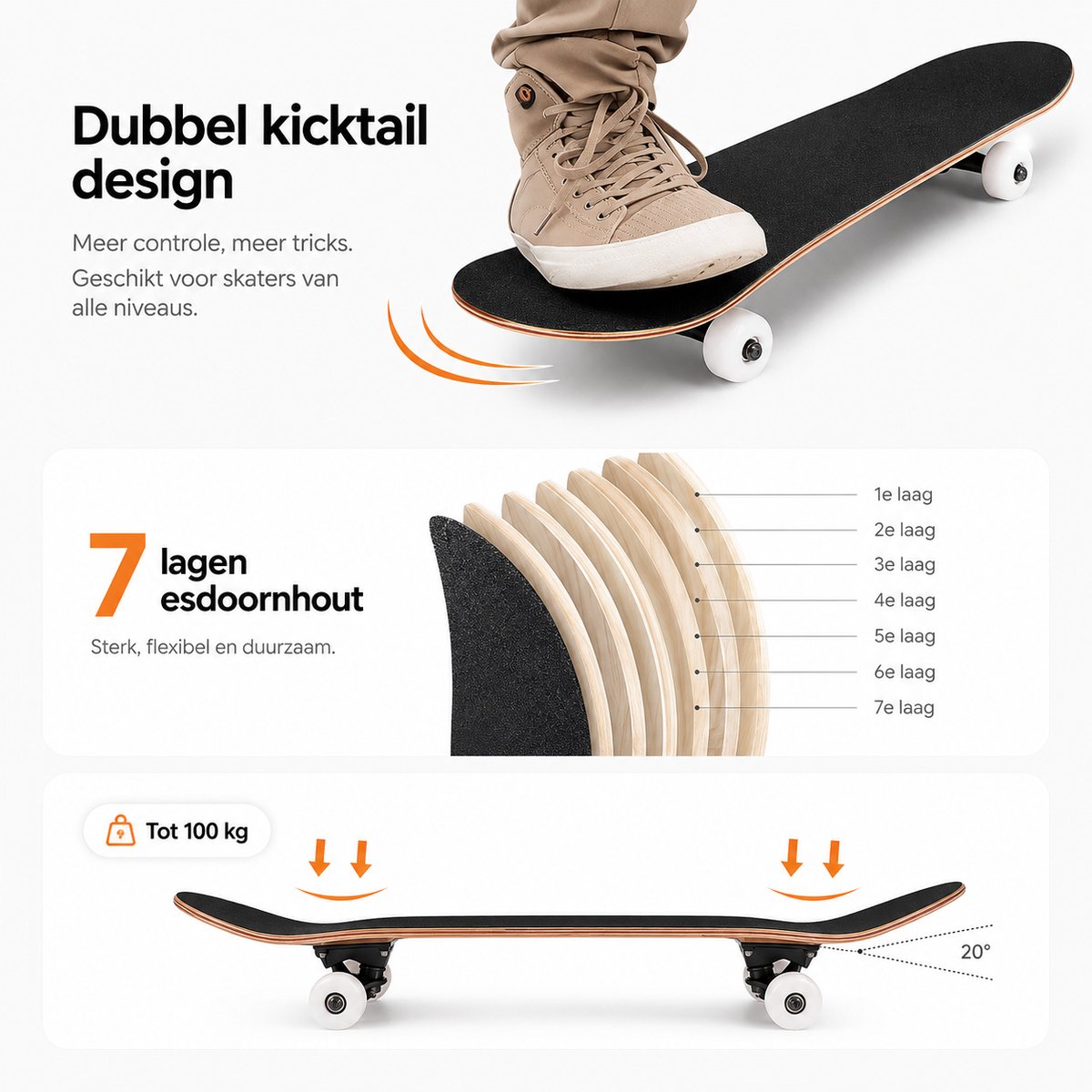 Suotu Skateboard - 80x20cm - ABEC-9 - 95A - schokabsorptie - Jongens - Meisjes - Volwassenen Skateboards — afbeelding 4