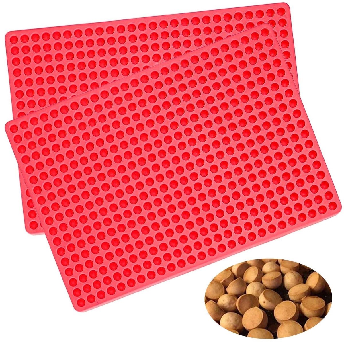 Cosensi- Hondenbakmat Siliconen - Bakvorm Hondenkoekjes - Mini Halfronde Lekkernijen - 2 Stuks - Hittebestendig tot 230 °C - Afmetingen 38,9 x 27,7 cm