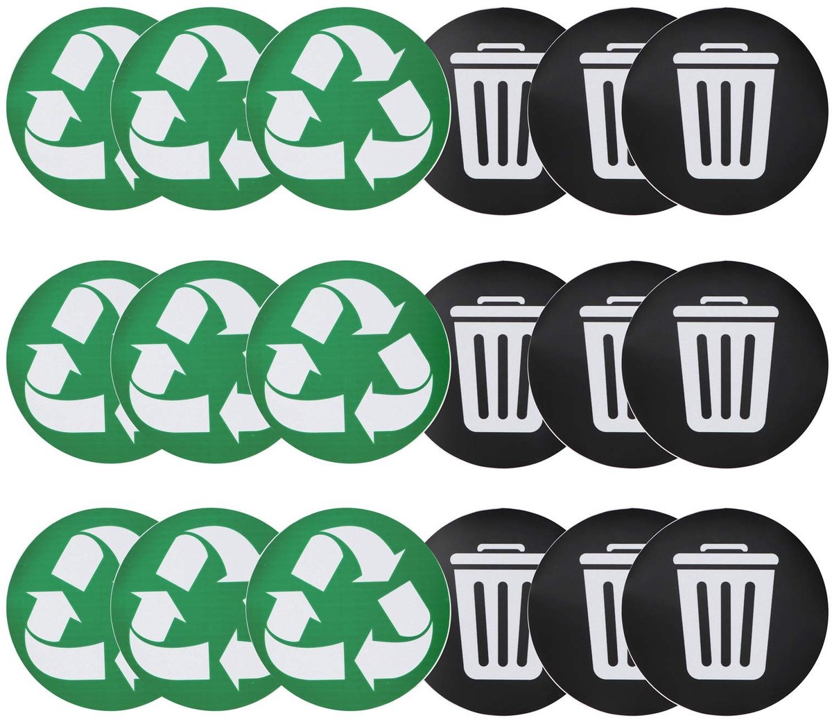 Cosensi- Recycle Sticker - 18 Stuks - Waterdichte Prullenbaksticker - Zelfklevende Sticker - Mat Gelamineerd PVC - Diameter 12,5 cm - Vuilnisbaksticker