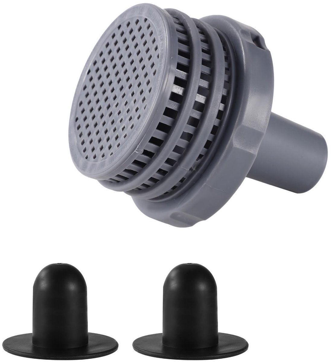 MTTproducts- Zwembad Connector Vervanging - Zwembad Jet Connector - Inclusief 2x Gatpluggen - Kunststof - Filterconnector 9,7x8,8cm - Grijs