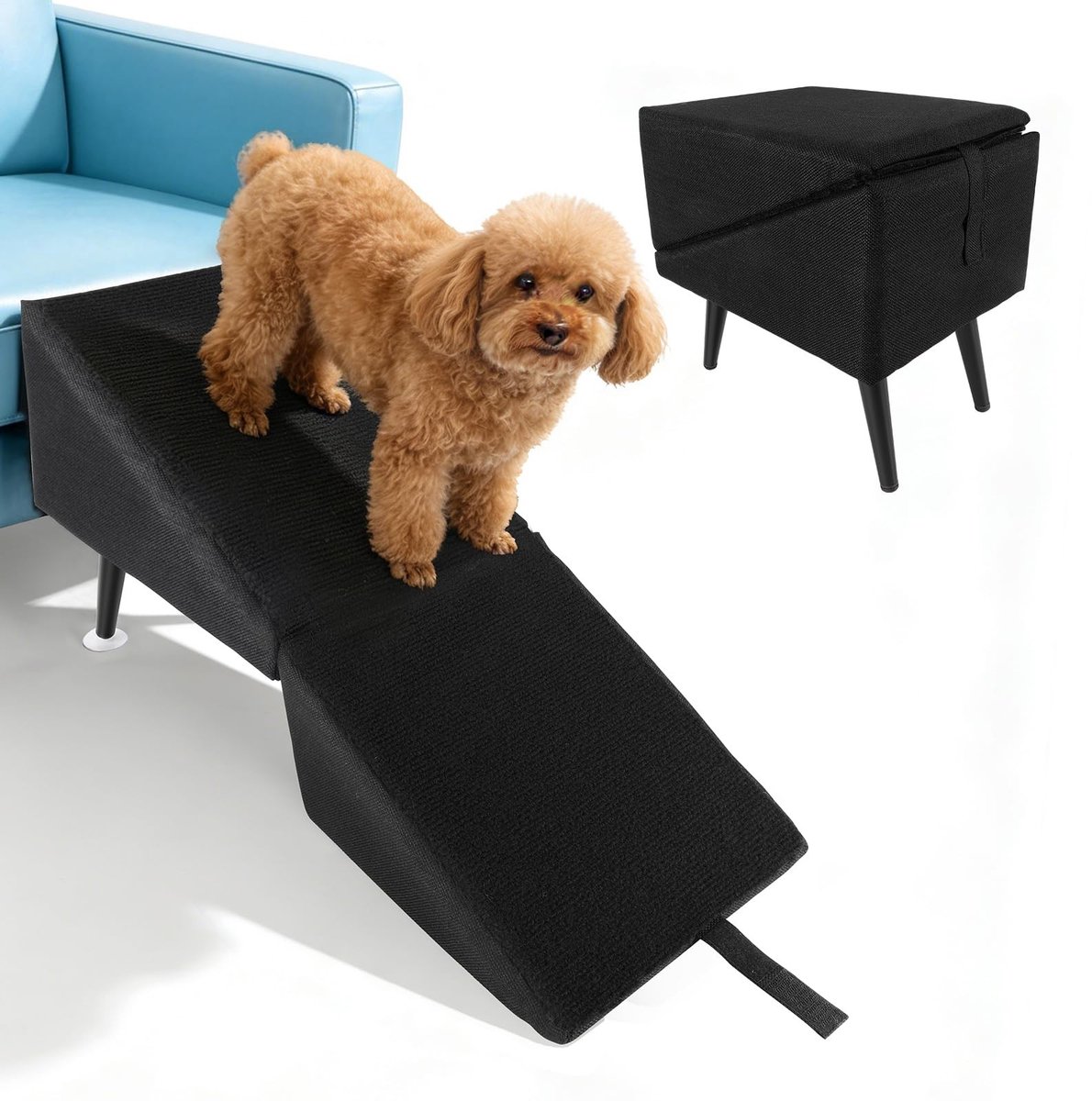 Cosensi- Hondentrap Inklapbaar - Antislip Hondenhelling - Opvouwbaar Huisdiertrap - Zachte Trap voor Kleine Honden - 74,5 x 27,5 x 34 cm - Duurzaam Katoen/Linnen