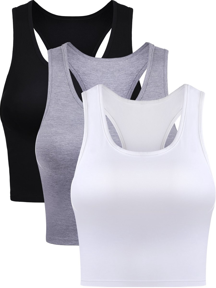 NTH products- Crop Top Dames 3 Stuks - Mouwloos Shirt - Racerback - Sporttop - Katoen/Spandex - Geschikt voor Yoga/Joggen - Tanktop