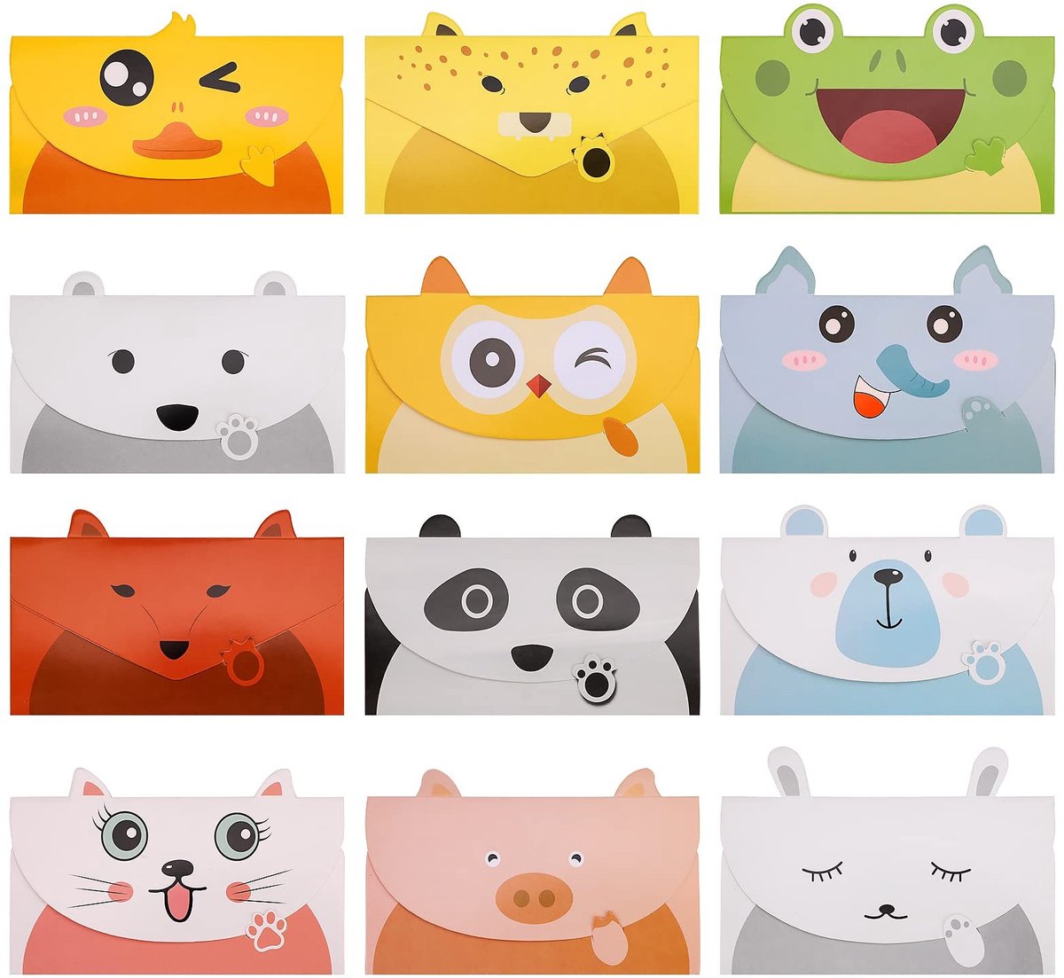 Dailygoods- Wenskaarten Dieren - 36 Stuks Bedankkaarten - Uitnodigingskaarten Verjaardag - Kinderkaarten - Brief & Envelop 2-in-1 - Schattige Dierkaarten