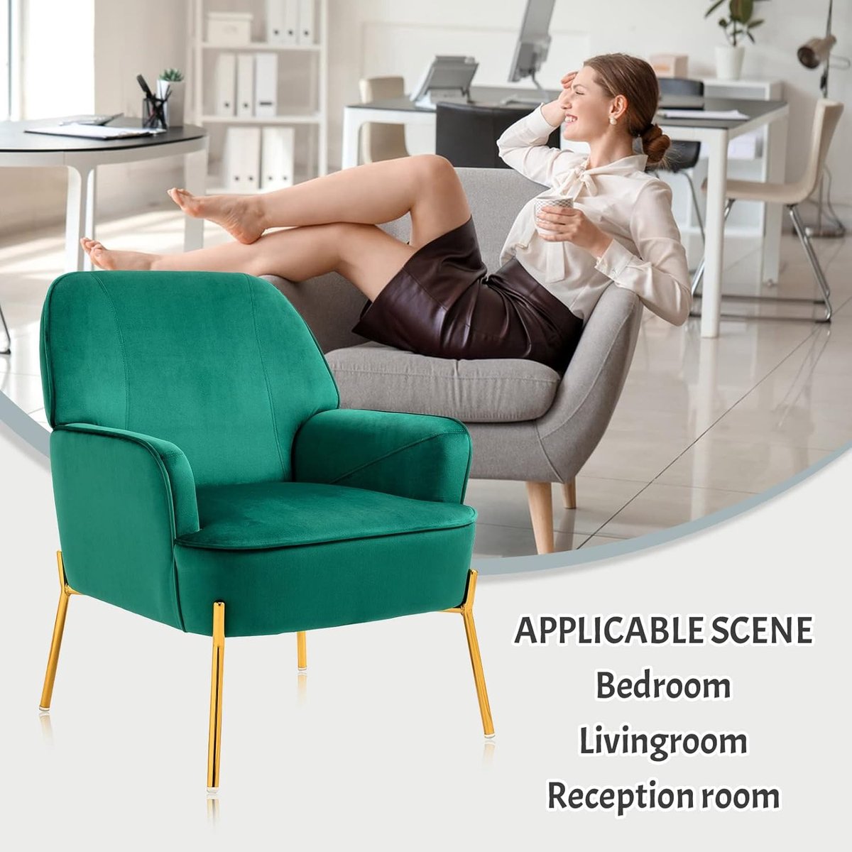 Emerald Royale Fluwelen Lounge Fauteuil met Gouden Poten – Groen 79 cm