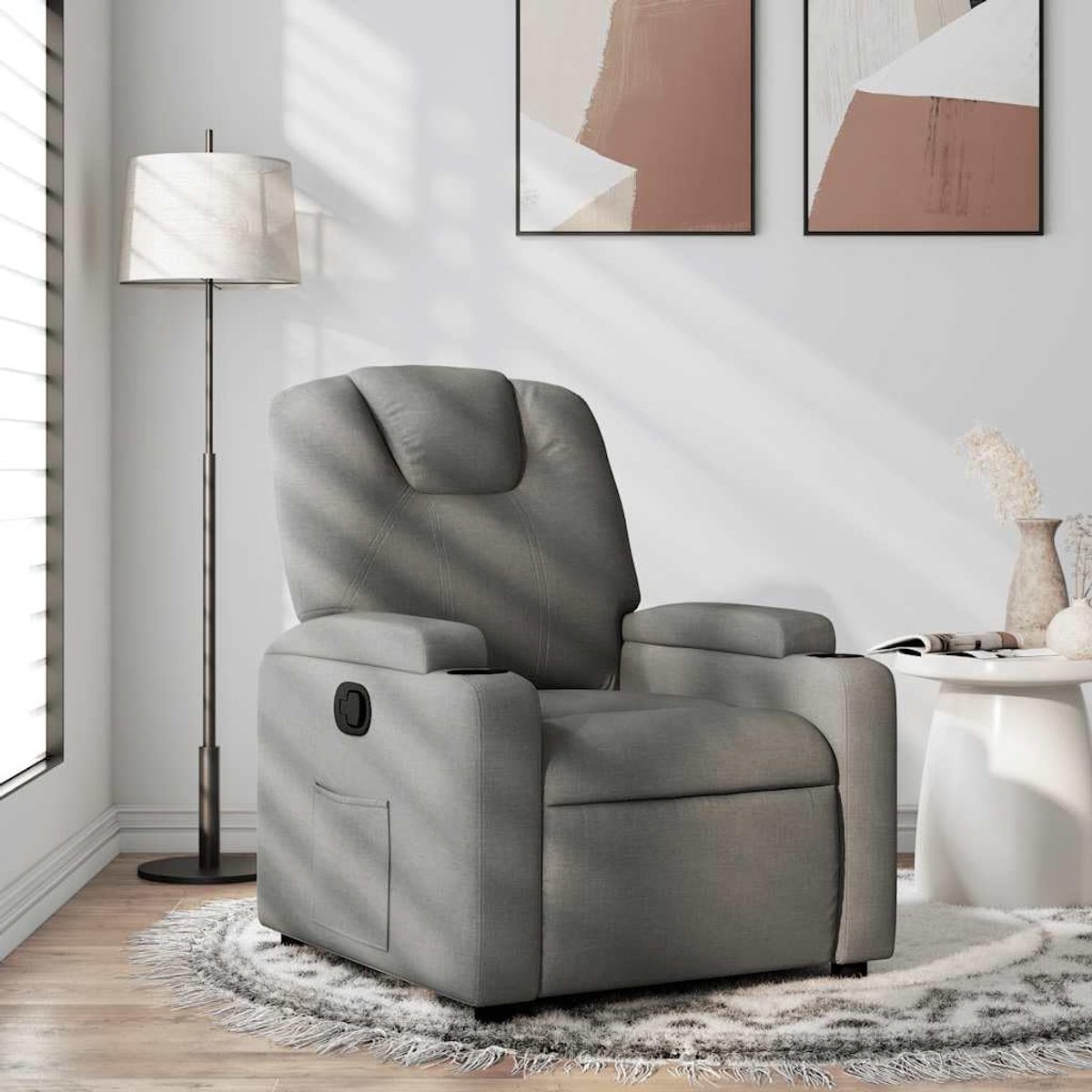 Royal Comfort Relaxfauteuil met Verstelbare Rugleuning, Bekerhouders & Opbergvak – Donkergrijs 99 cm