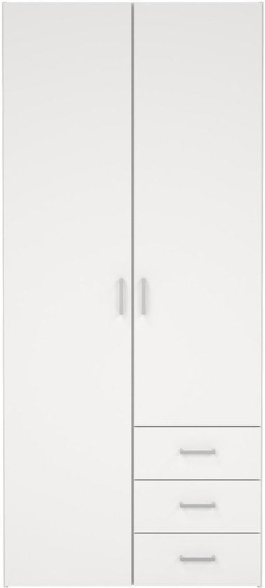 Kledingkast Slaapkamer Wit - 2-deurs met 3 lades - MDF - 77,6x50x175cm