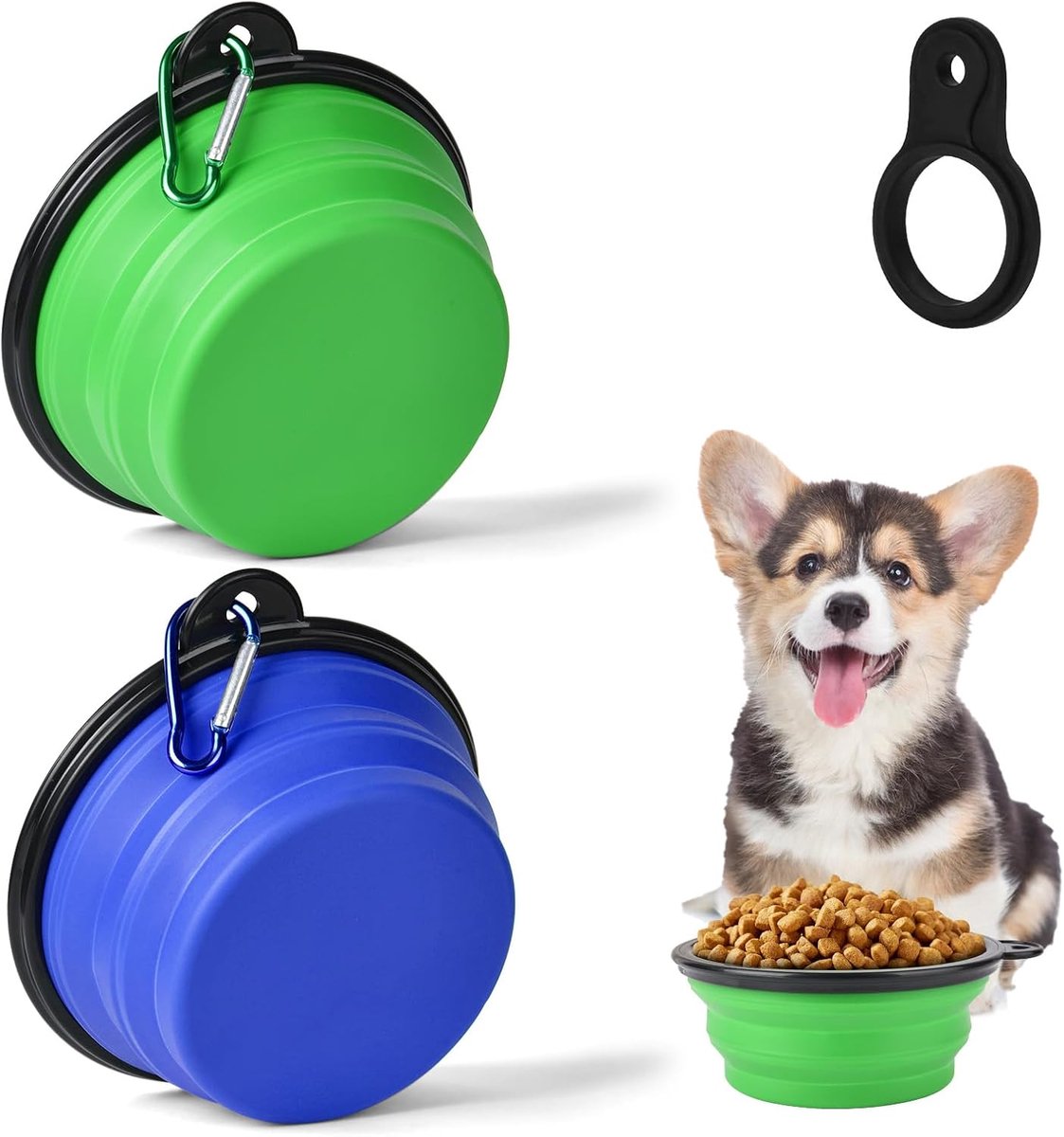 Killogood Hondenbakken - 2 stuks - opvouwbare hondenbakken met flessendrager met karabijnhaak - opvouwbare reisbak voor honden en katten - voor huisdieren - uitlaten - wandelen