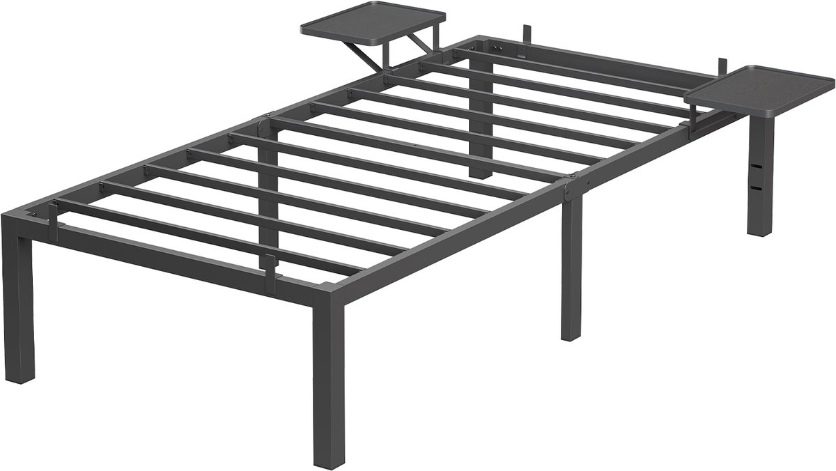 VASAGLE - Bed - Metalen Bed - Met Lattenbodem - Met Opbergrekken - Eenvoudige Montage