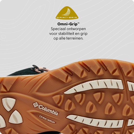 Sluiting van de zool van de zwarte wandelschoen met Omni-Grip technologie.