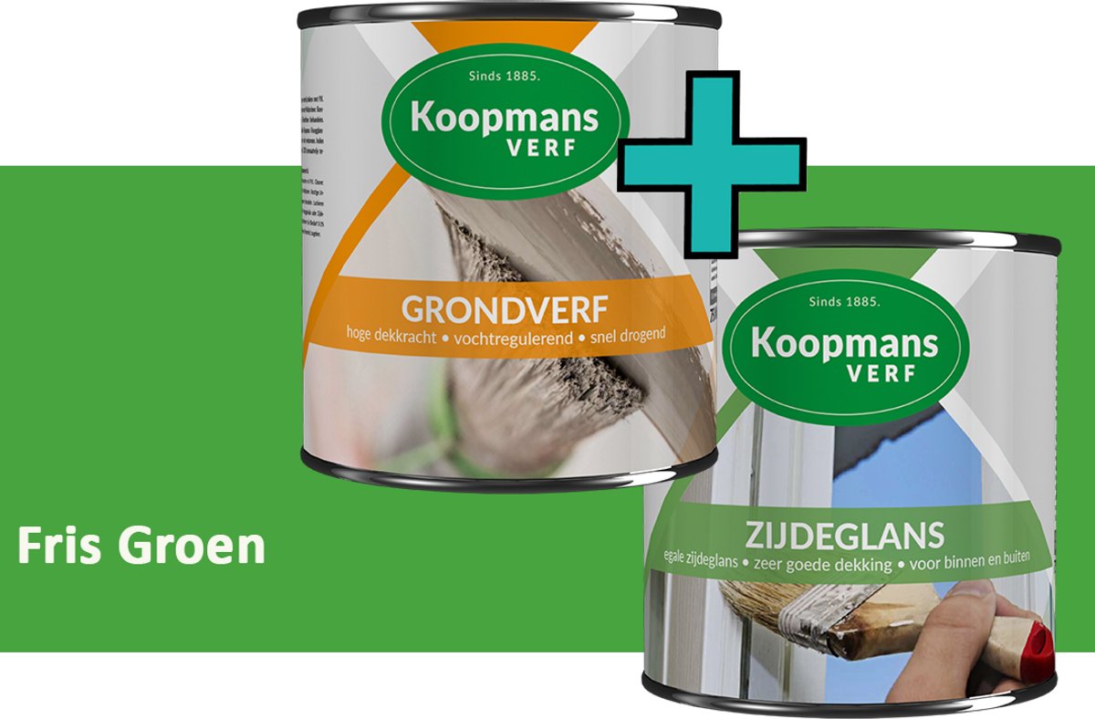 Koopmans Grondverf en Zijdeglans Lakverf - set geschikt voor hout en metaal – Fris Groen – 2x – 750 ml