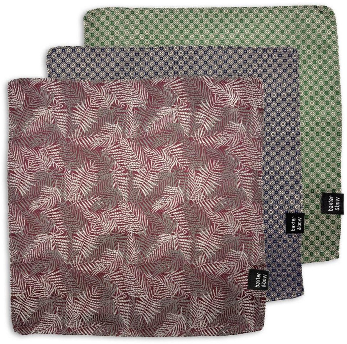 Baxter & Bow - Pochet Set Heren - 3 Stuks - Festive Pattern