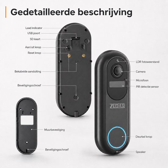 Video Deurbel - Inclusief Binnenbel & SD-kaart(32GB) Vast stroom of Batterijen - 2K Ultra HD - WiFi - T-ring geluid - Zonder abonnement - Video deurbel met Camera