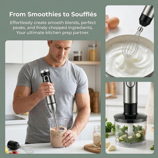 Handmixer Staafmixer - Keukenapparaat Set - Maaltijden Bereiden - Instelbare Snelheid - 425 cm - Zilver — afbeelding 4