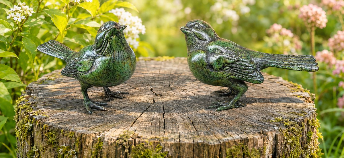 Bronzen Beeld Mussen Set Groen Gepatineerd