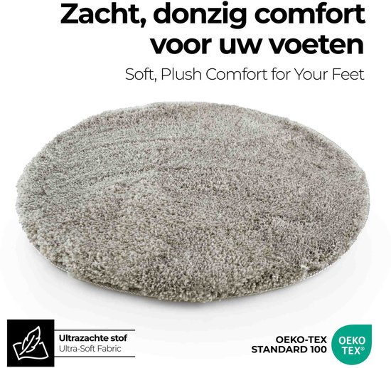 etérea Jana antislip badmat Zilver 60 cm Rund shaggy hoogpolig