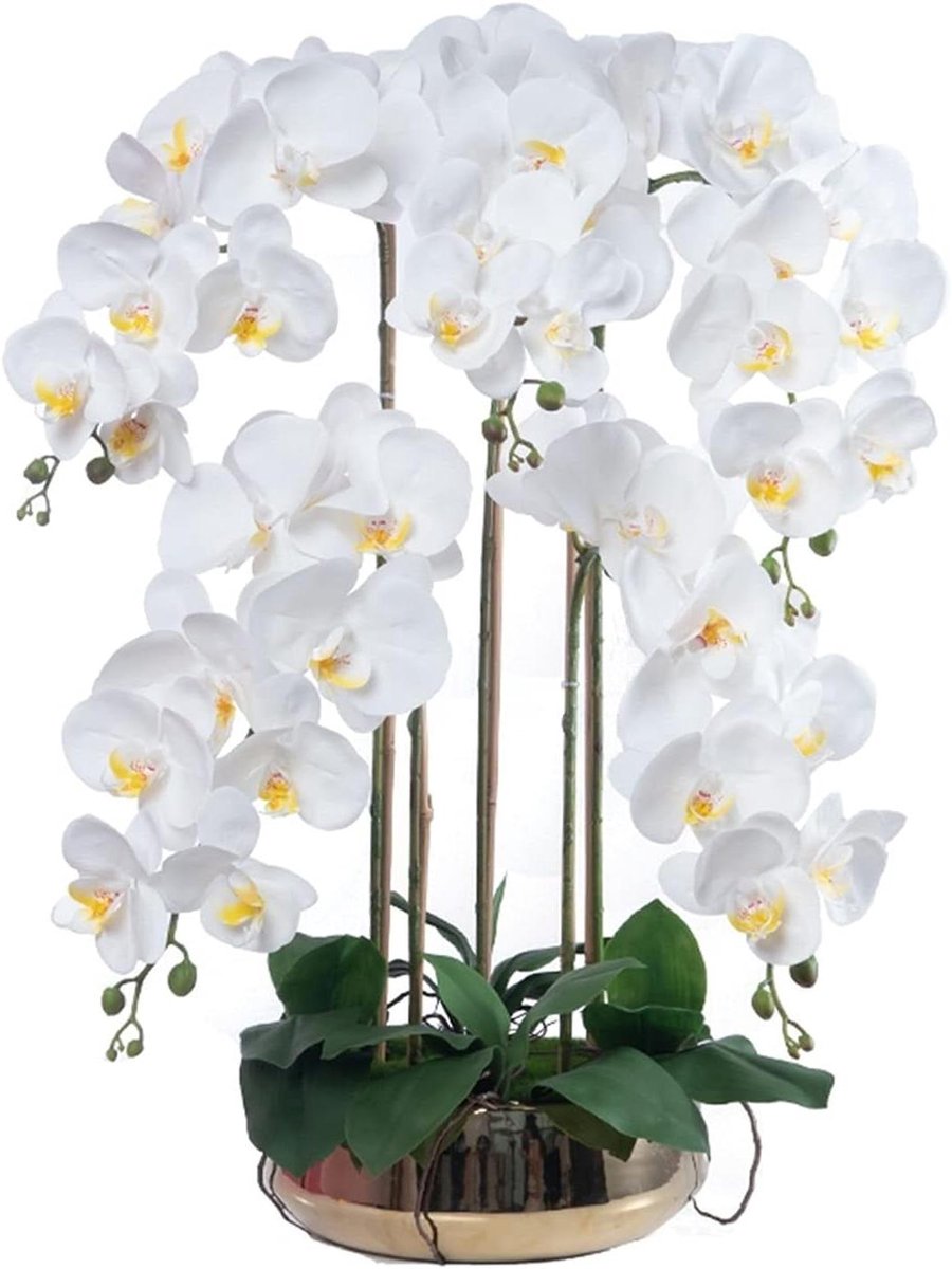 Kunstorchidee met Vaas - Nepbloem Zijdeorchidee - Woonkamer Decoratie - Zelfnivellerend - 68 cm Hoog - Wit