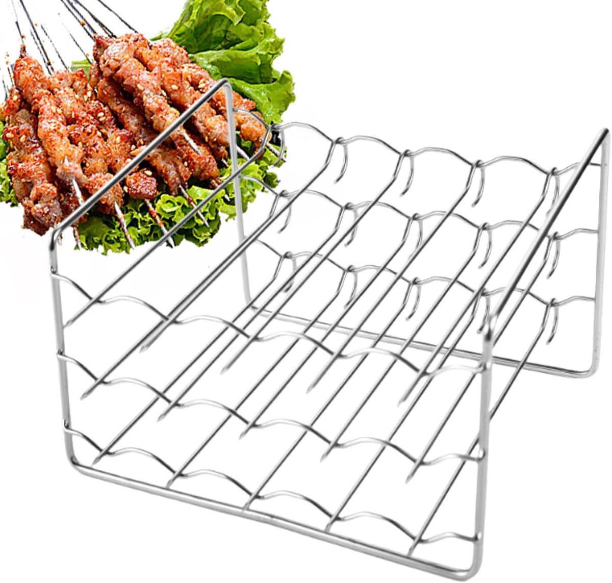 Airfryer Grill Rooster Universele Houder Gelijkmatig Koken 3 Lagen Capaciteit 14.4 x 11.1 cm Zilver