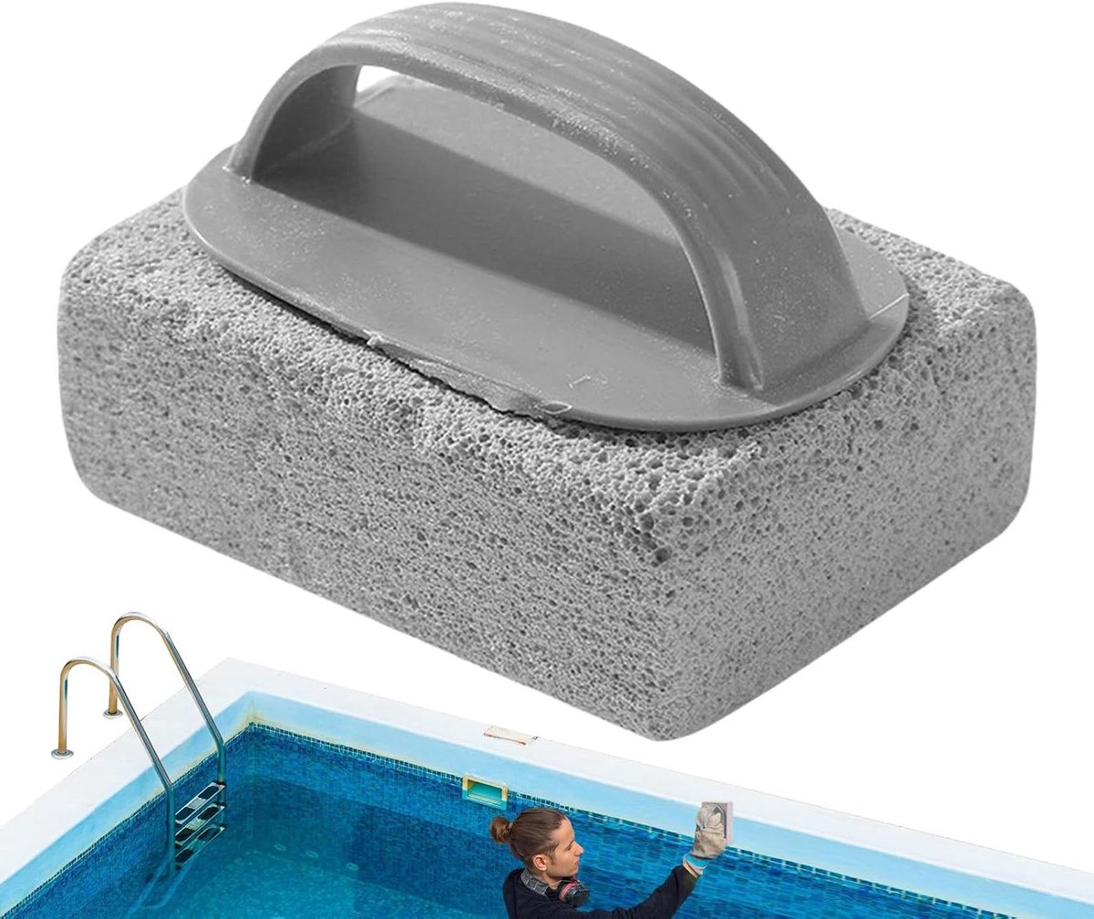 Reinigingsblok Puimsteen - Handreiniger Blok - Zwembad Schoonmaken - Met Handvat - 8 x 6 x 4 cm - Grijs
