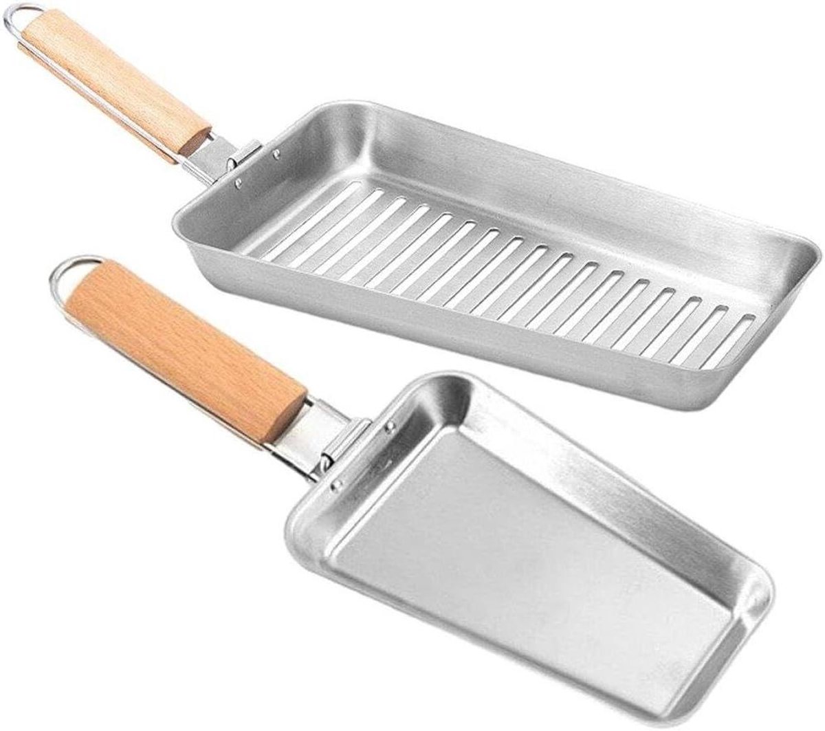 Roestvrijstalen Bakplaat - Oven Pan Grill - Keuken Bakken Koken - Inklapbaar Houten Handvat - 2 Stuks - Zilver