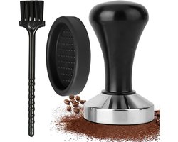 Tamper 51mm - espresso tamper met zwarte ronde pad en borstel - barista tools voor koffieliefhebbers