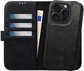 Rosso Elite Hoesje Geschikt voor Apple iPhone 16 Pro | Compatibel met MagSafe | Book Case en Back Cover | Magnetisch Uitneembaar | Echt Leer Beschermhoes met Pasjeshouder | Zwart