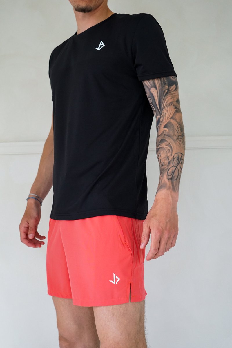 JUSS7 Aero Dry 2-in-1 Hybrid Short – Korte Sportbroek & Zwembroek – Met Ritszakken – Zalm-Rood - S