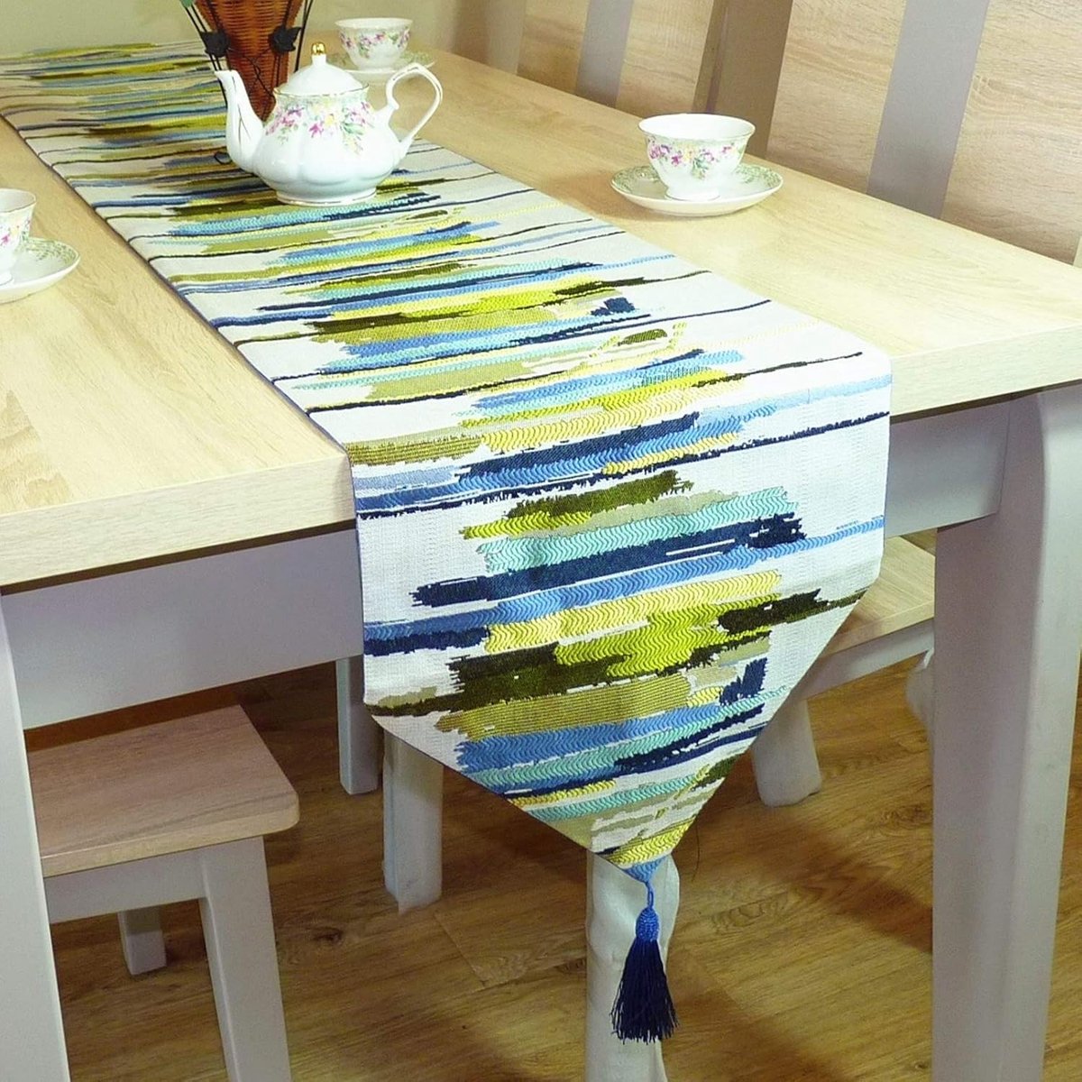 Tafel Runner - Decoratieve Runner - Feestelijke Decoratie - Katoen Linnen Mix - 32x300CM - Groen Gestreept