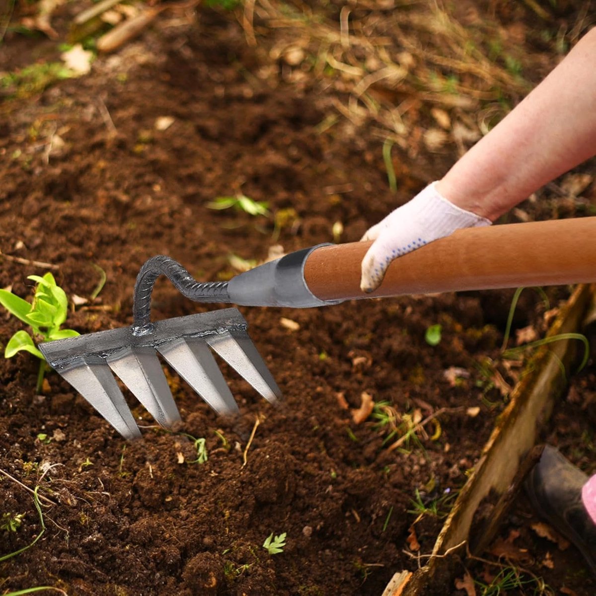 Tuinhark hand - Onkruidgereedschap - Tuinonderhoud - Stalen nagels - 24 cm breed - Zwart