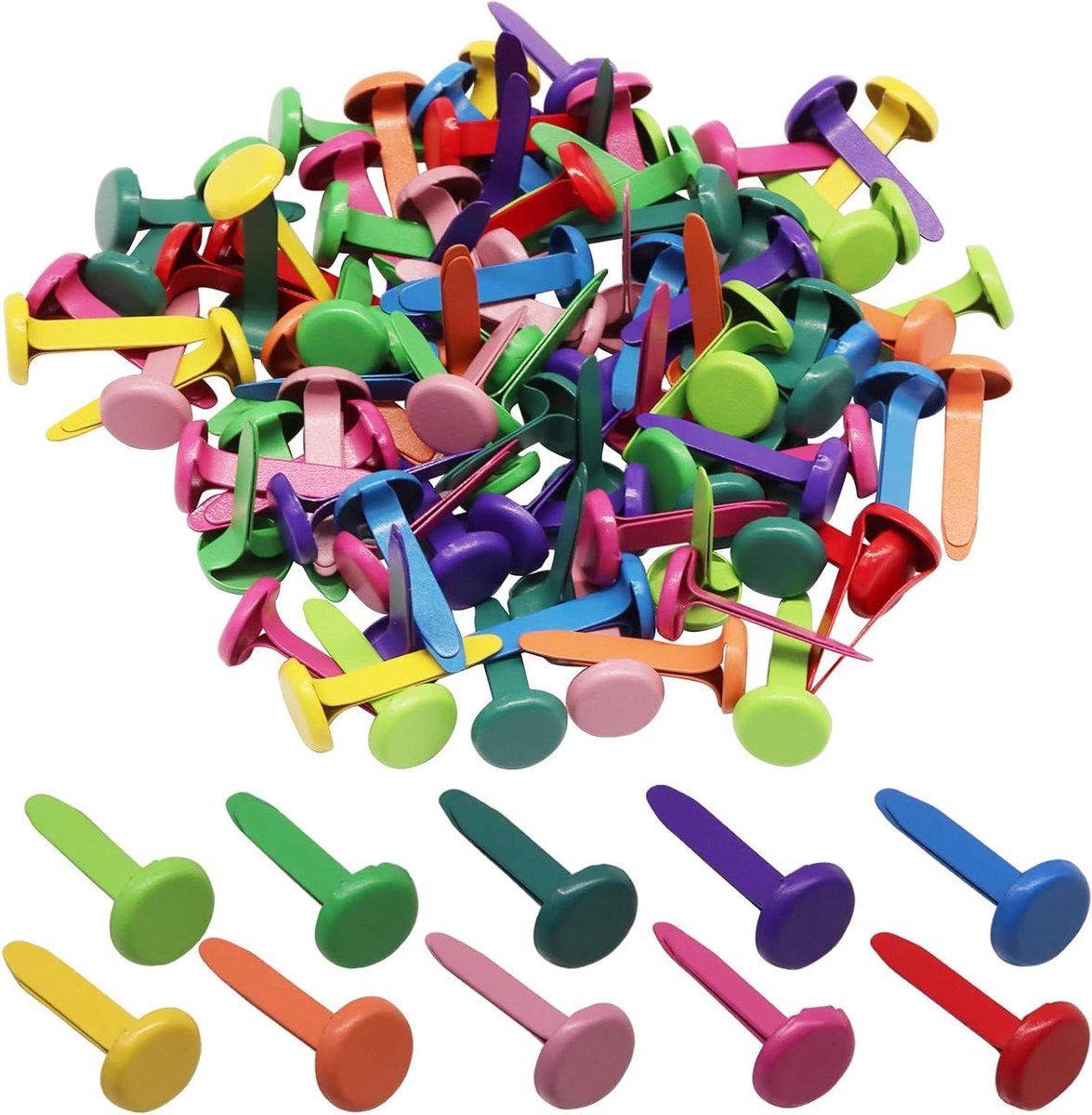 Papier Bevestigingsmiddelen - Metalen Brads - Hobby en Knutselen - Roestbestendig Messing - 200 Stuks - Meerkleurig