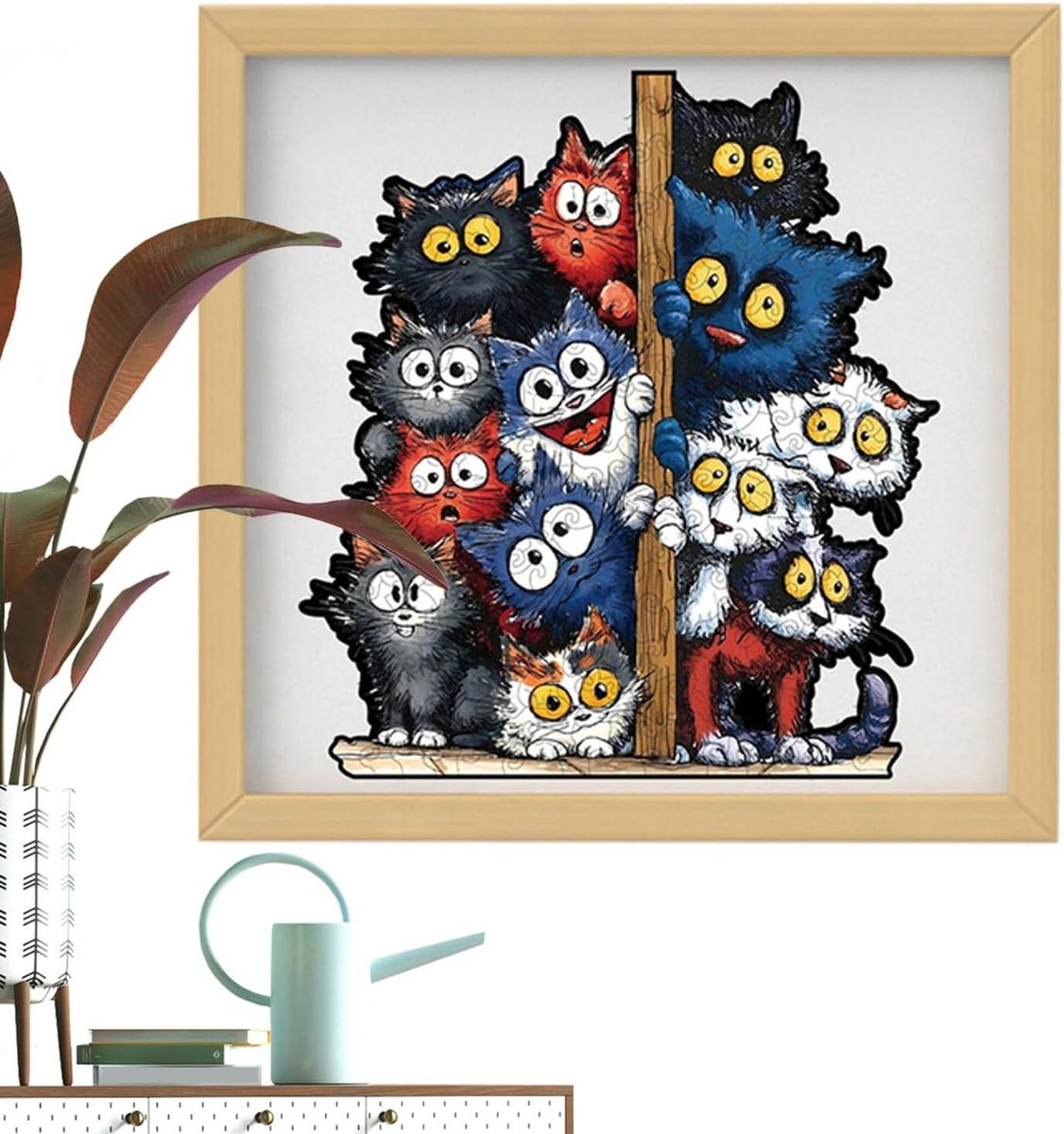 Houten Kat Puzzel - Decoratie Set - Creatieve Ontspanning - 3D Gelaagde Kunst - A3 formaat - Gekleurd