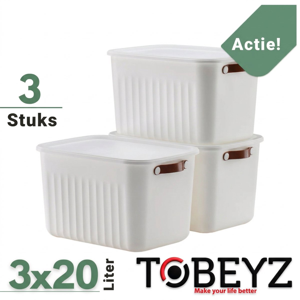 Tobeyz - Opbergbox - Opbergdoos - Opbergmand - 20L BPA-vrije Kunststof Opbergbox met Deksel - Nestelbaar en Stapelbaar - Ideaal voor Badkamer, Keuken en Speelgoedopslag - Wit