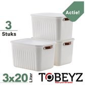 Tobeyz - Opbergbox - Opbergdoos - Opbergmand - 20L BPA-vrije Kunststof Opbergbox met Deksel - Nestelbaar en Stapelbaar - Ideaal voor Badkamer, Keuken en Speelgoedopslag - Wit