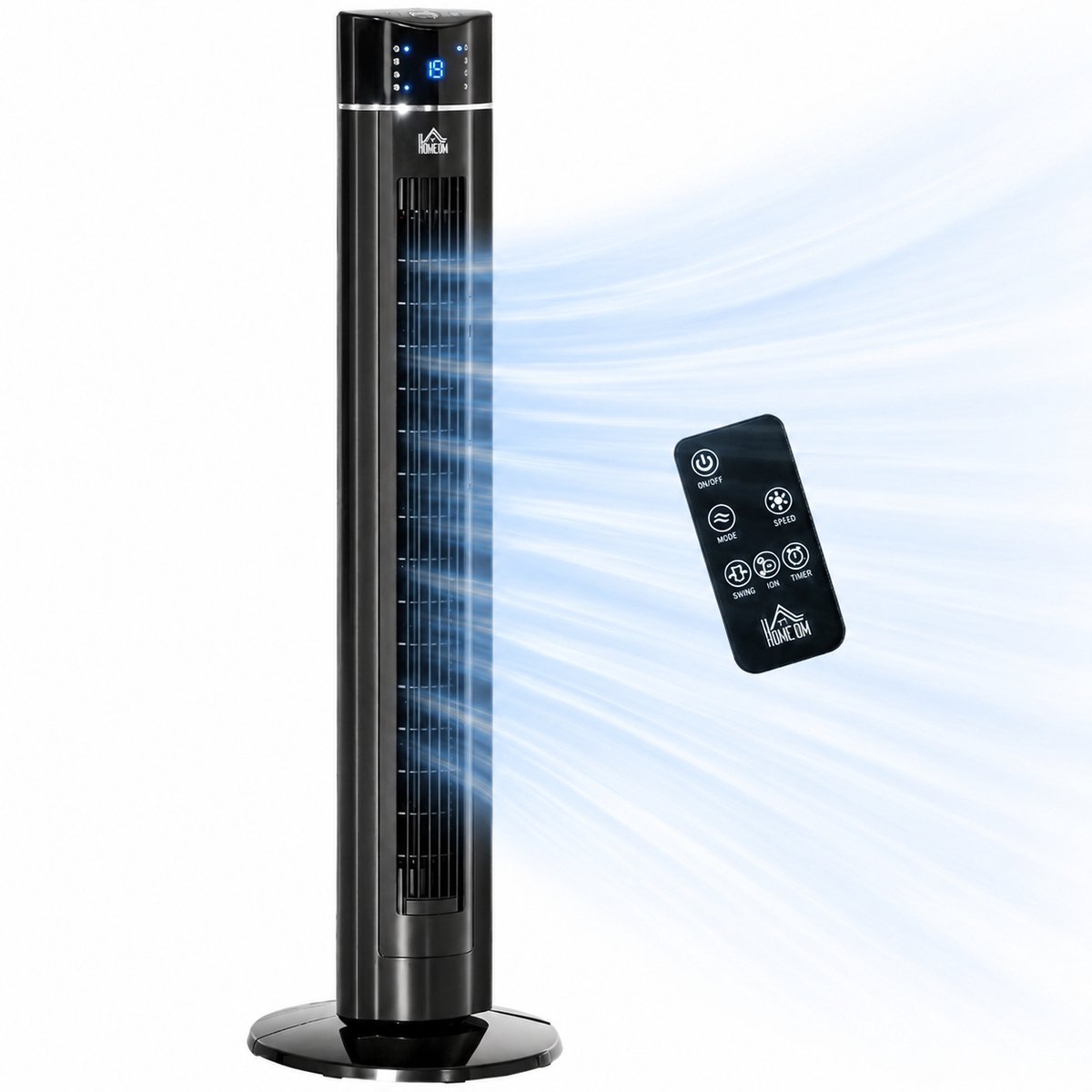 TEKROA® 2-in-1 Torenventilator en Statiefventilator - Stille Ventilator met Ionisator - Afstandsbediening, 3 Snelheden, Automatische uitschakeling ,106,8 cm Krachtig en toch stil, Zwart