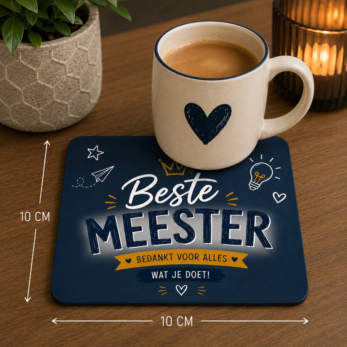 Beste Meester Onderzetter 10x10 cm – Bedankt voor Alles Wat Je Doet – Cadeau voor Meester – Keramische Onderzetter