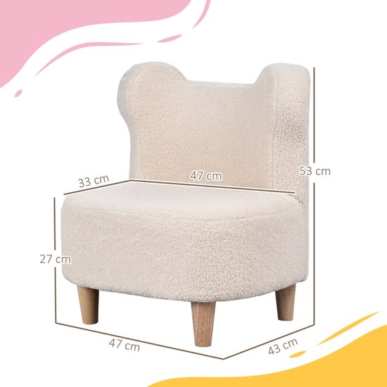 Kinderfauteuil Pluche Kinderstoel Beigekleurig 47x43x53cm Hout Teddy Fleece Schuim Berenoren Kindersofa Zacht Comfortabel Lichtgewicht Veilig Kinderkamer Speelkamer Belastbaar 45kg — afbeelding 2