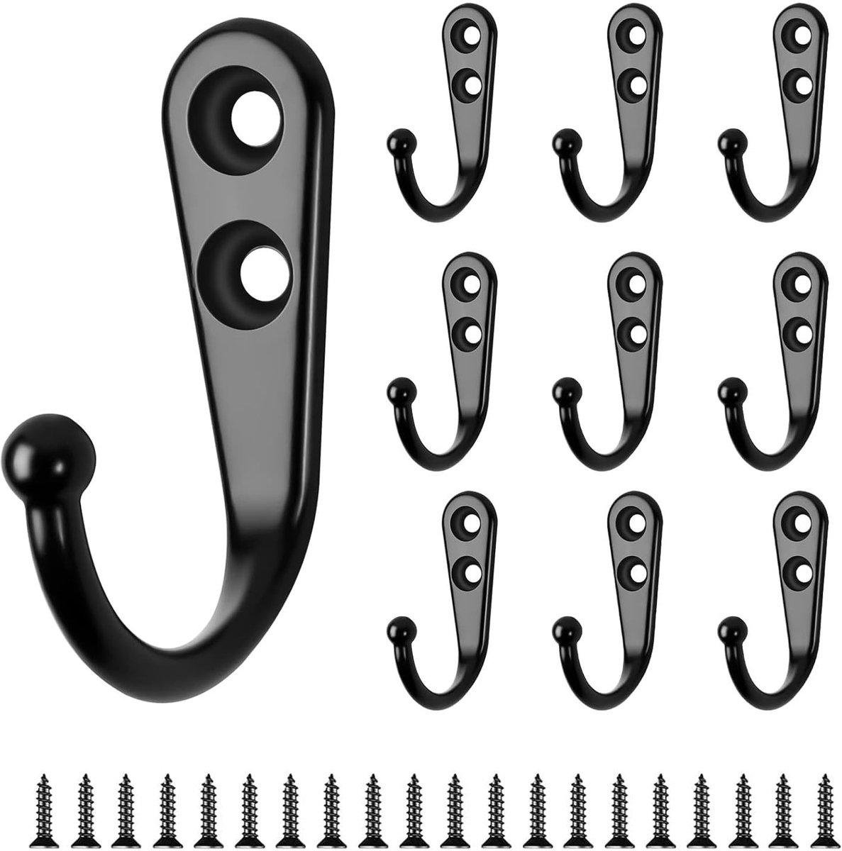 ZEYNOMAX- Wandhaak Antiek - Zwart - 10 Haken - Hoogwaardige Zink Legering - Max. Draagvermogen 3 kg - Inclusief Schroeven - Waterdicht/Roestvrij - Haak