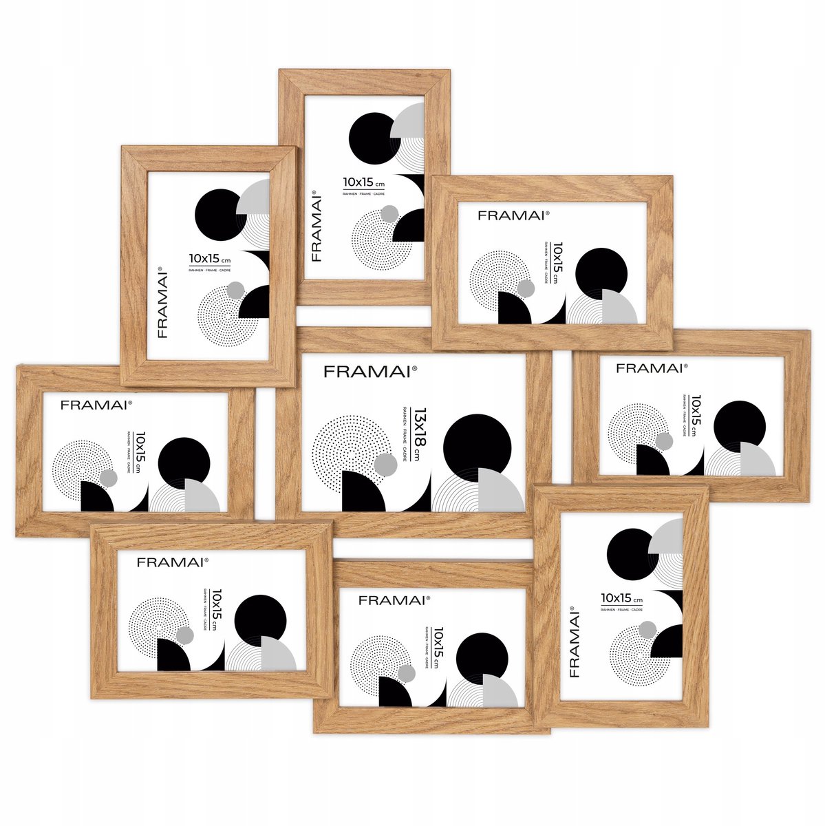 Multifotolijst eikenlook 51x61 cm voor 9 foto's
