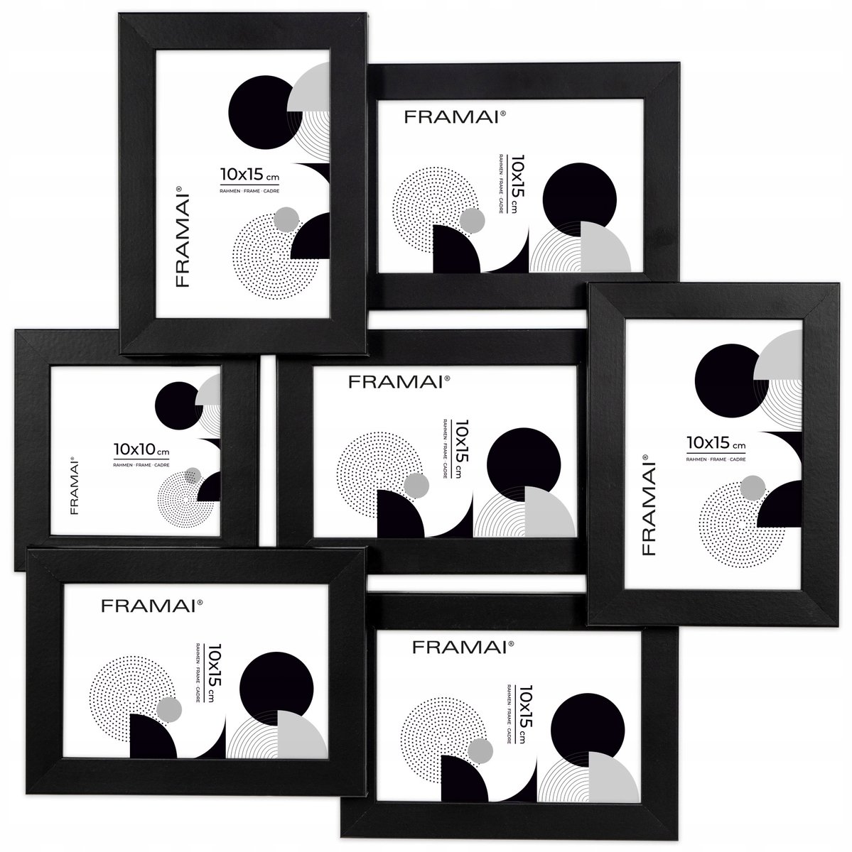 Zwarte Multiramka 44x44 cm binnen 7 Foto's - MDF met Plexi