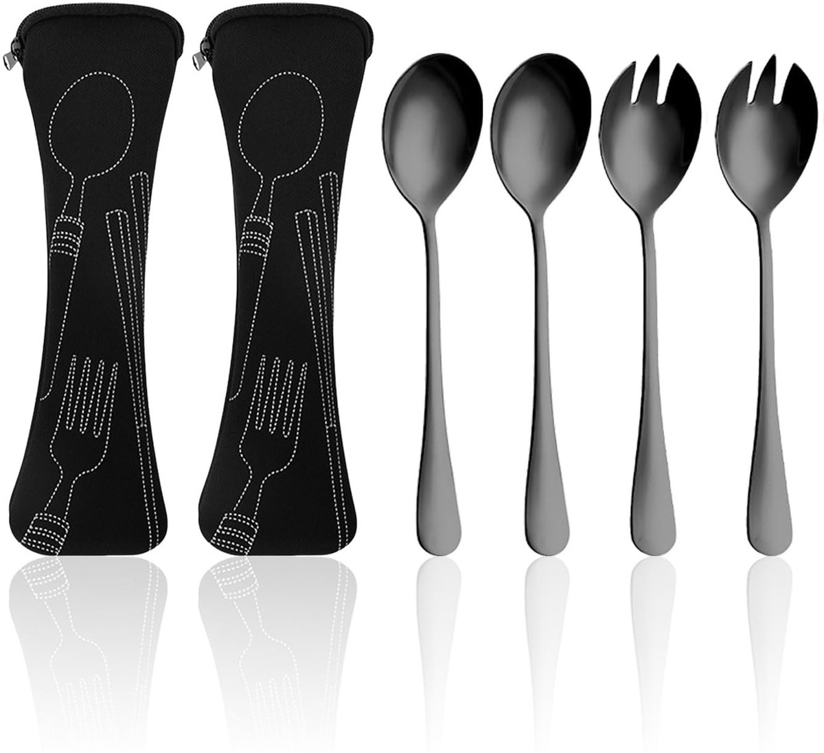 JHUBERS- Sla Lepel Set van 2 - Roestvrij Staal - Zwart - Duurzaam - Geschikt voor Salades - Lichtgewicht en Handzaam - Saladebestek