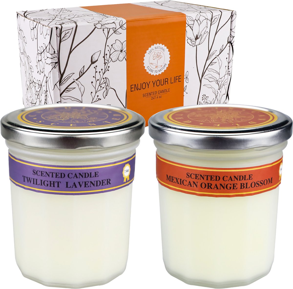 Geurkaarsen Set van 2 Sojawas 210g per Kaars – Luxe Geurkaarsen in Glas met Lange Brandduur en Cadeauverpakking – Lavendel & Sinaasappelbloesem — cadeau in Wonen & Interieur - foto 6