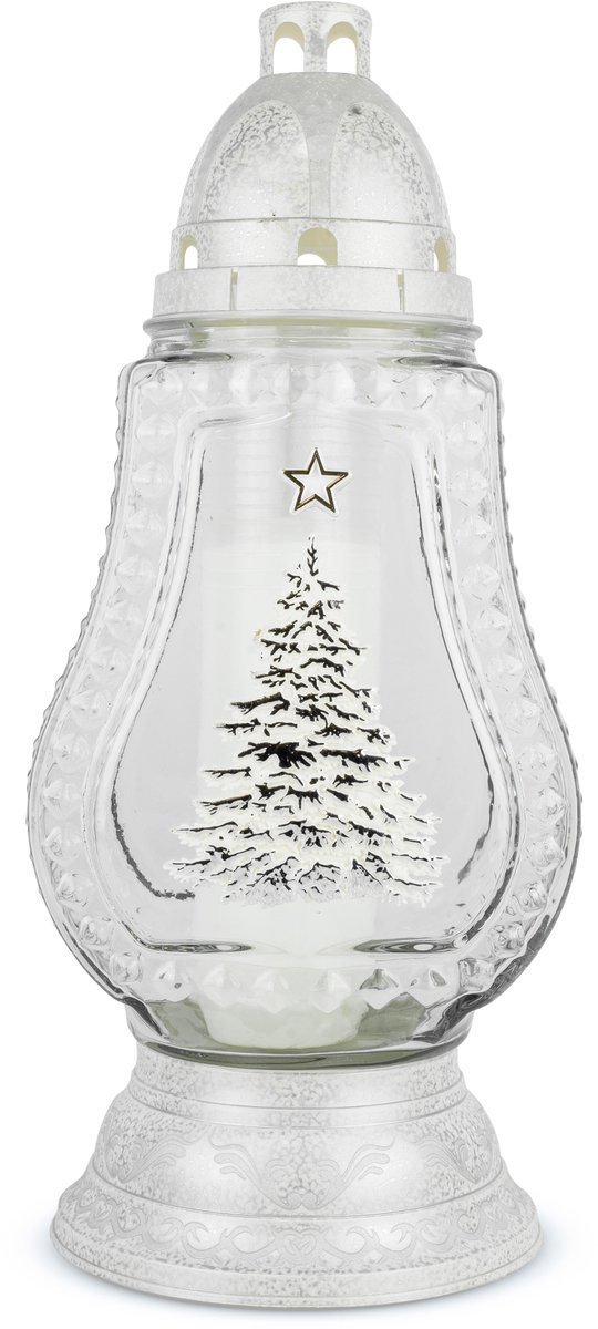 Grote Glazen Kerstboom Znicz 38 cm Zilver met Inzet