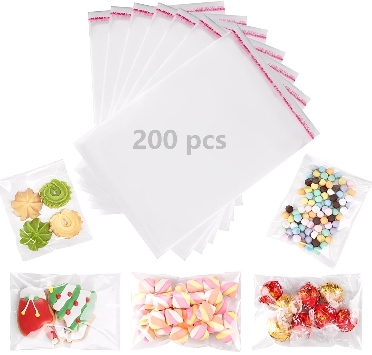 Dailygoods- Celofaan Zakjes 200 Stuks - Transparante Snoepzak - Kleefsluiting - Opbergzakken - 16 x 25 cm - Europees Gat voor Display - Verpakkingszakjes